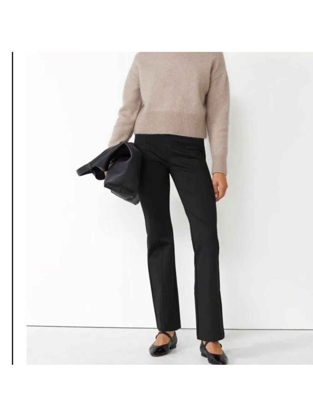 & OTHER STORIES Black Flared Trousers stretch with side zip minimalist sz EU 32